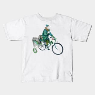 Girl with her poodle on tricycle Kids T-Shirt